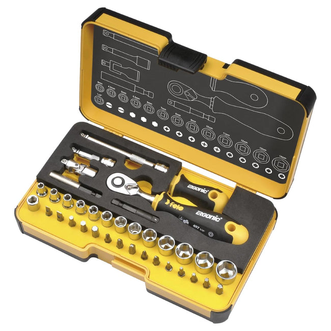 Felo Ratchet Socket Set XL-Strongbox R-GO XL 1/4 36 Piece 