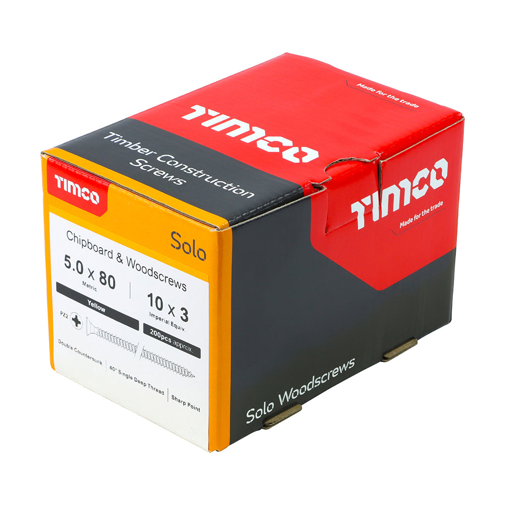 TimCo 5.0 x 80mm Yellow Wood Screw Pozi CS (200 Pack)