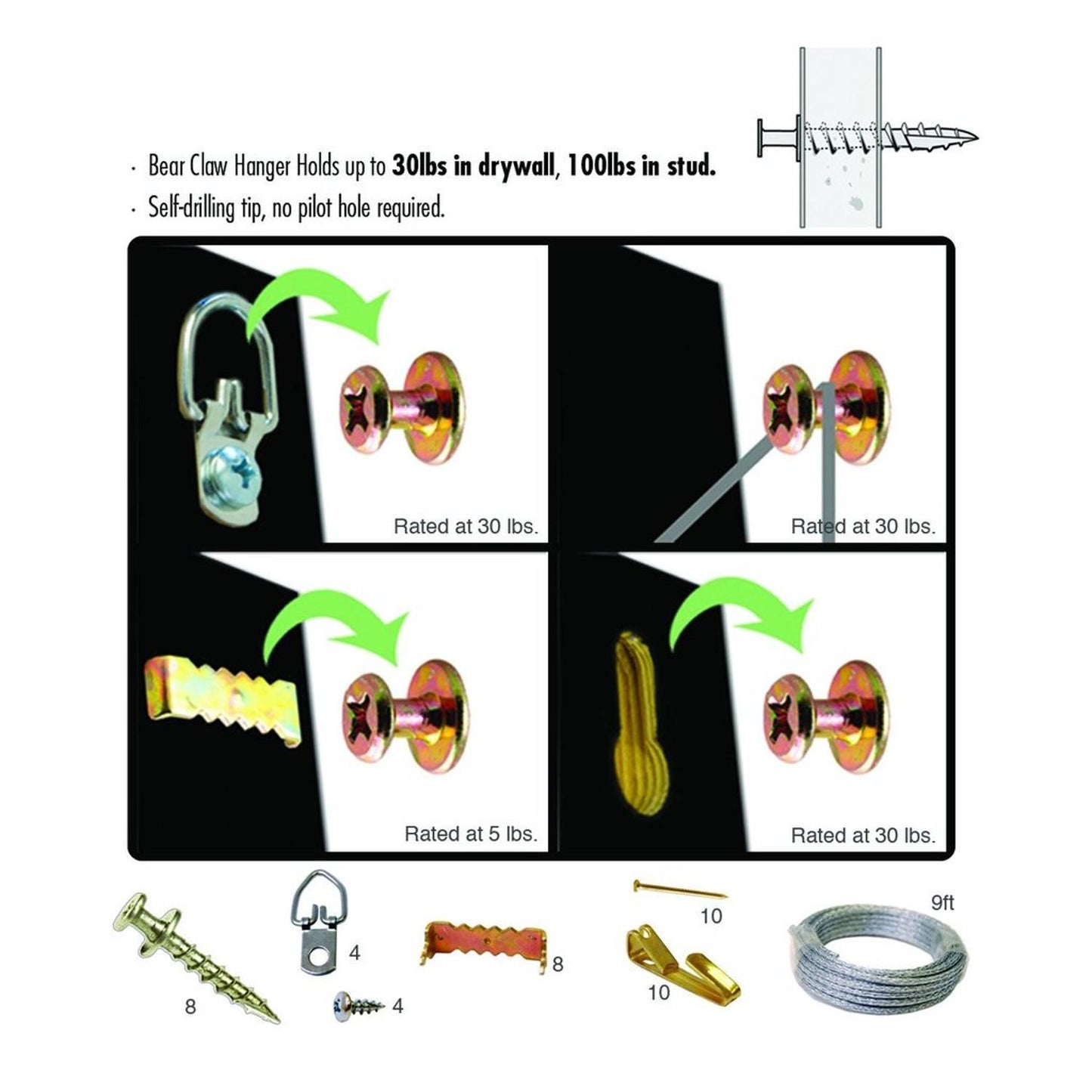 Hangman Picture Hanging Kit with Bearclaw Hangers & Hanging Wire