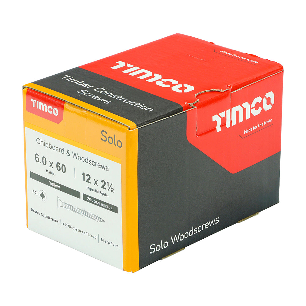 TimCo 6.0 x 60mm Yellow Wood Screw Pozi CS (200 Pack)