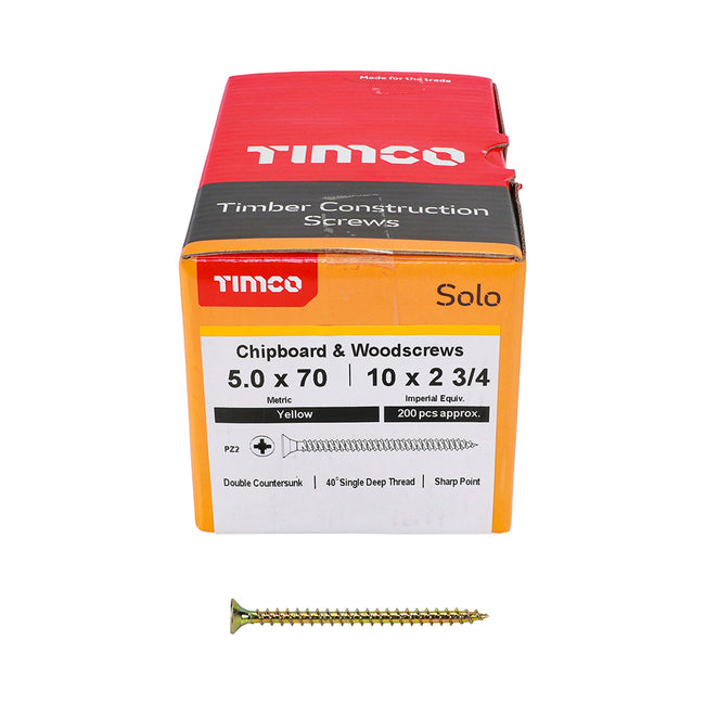 TimCo 5.0 x 70mm Yellow Wood Screw Pozi CS (200 Pack)