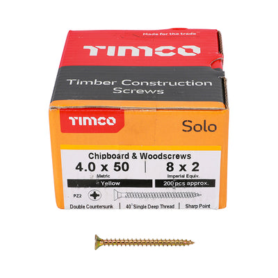 TimCo 4.0 x 50mm Yellow Wood Screw Pozi CS (200 Pack)