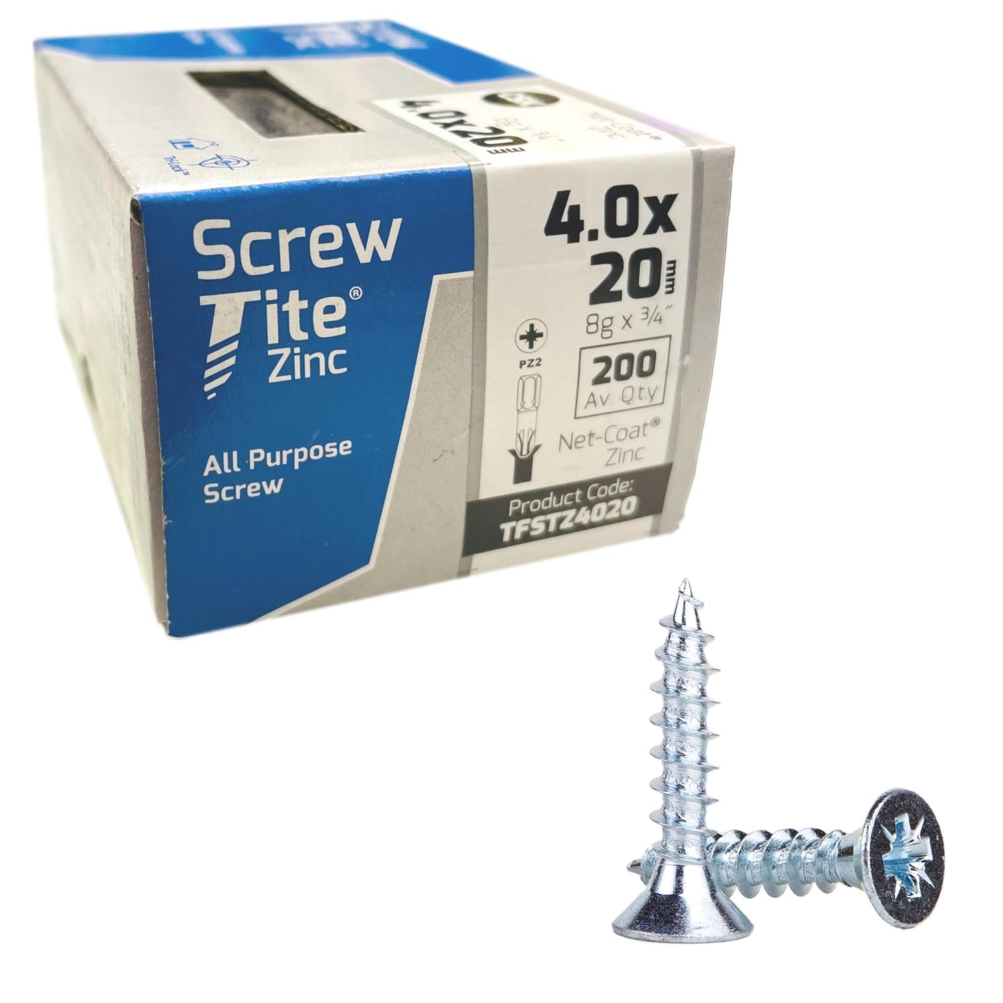 Screw-Tite Pozi Countersunk Zinc Plated Screws 4mm x 20mm 200 Pack