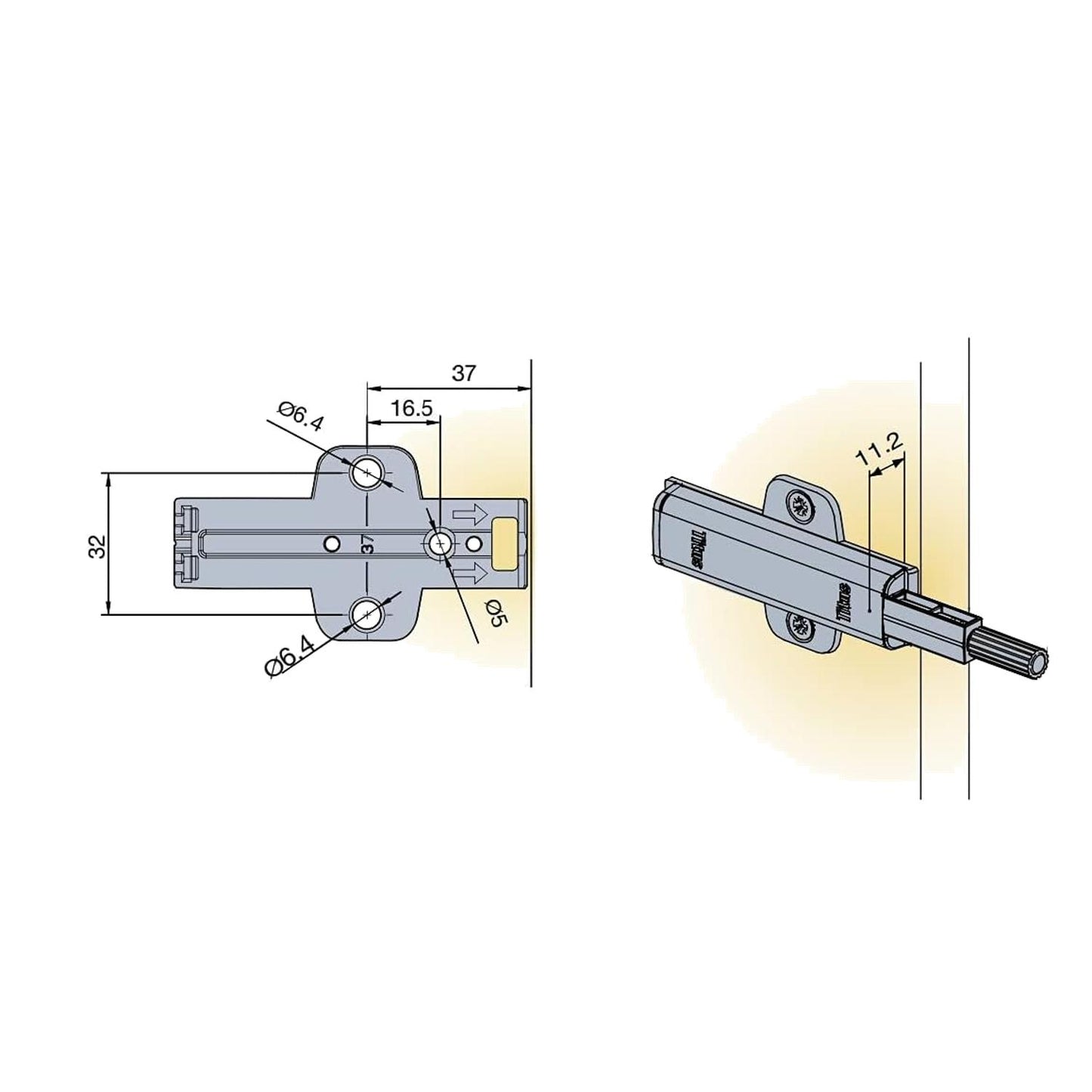 Titus Push to Open Magnetic Catch & Cross Mounting Plate 