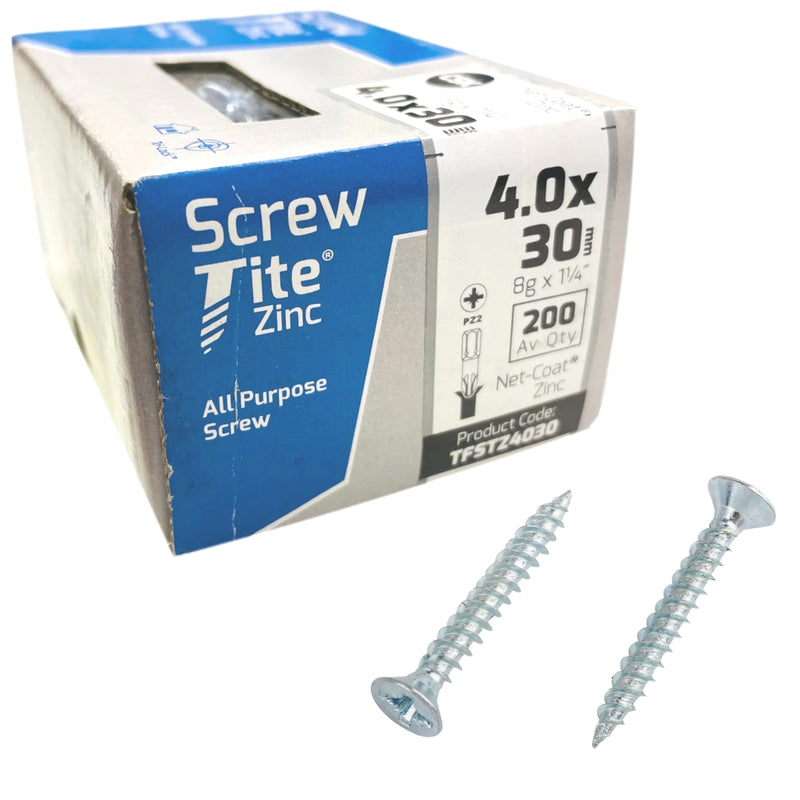 Screw-Tite Pozi Countersunk Zinc Plated Screws 4mm x 30mm 200 Pack