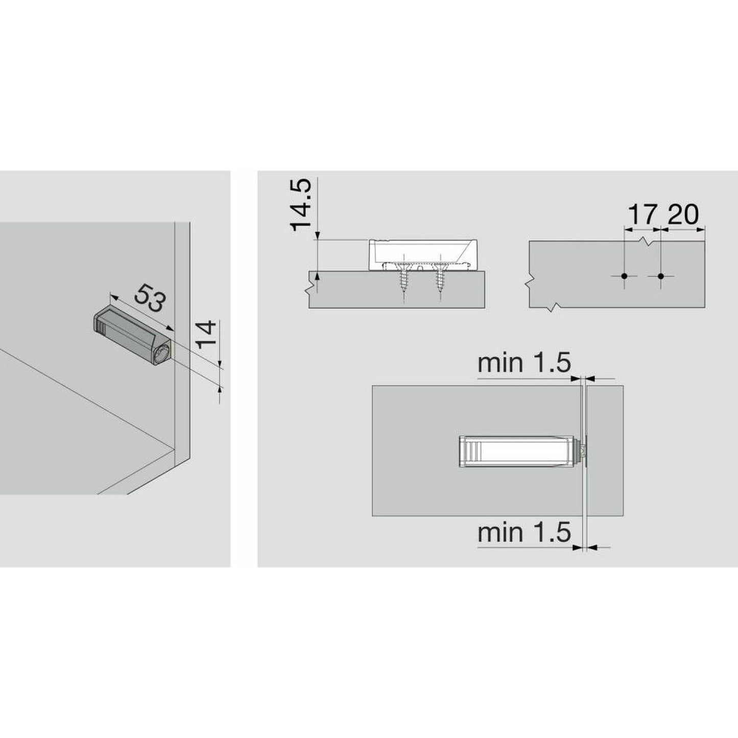 Blum 956.1004.SW Magnetic Push to Open Tip-On Set & Mounting Plate (White/Standard Doors)