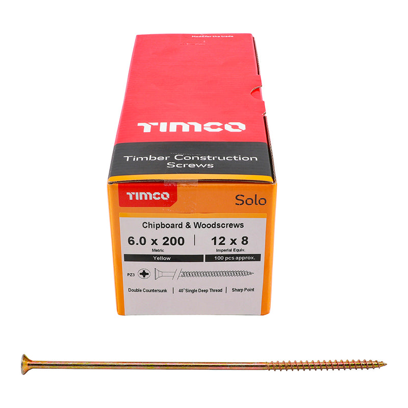 TimCo 6.0 x 200mm Yellow Wood Screw Pozi CS (100 Pack)