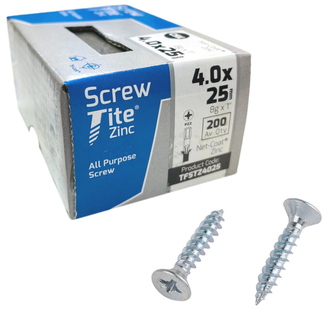 Screw-Tite Pozi Countersunk Zinc Plated Screws 4mm x 25mm 200 Pack