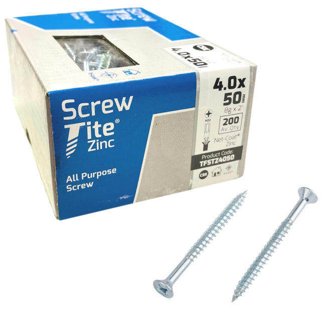 Screw-Tite Pozi Countersunk Zinc Plated Screws 4mm x 50mm 200 Pack