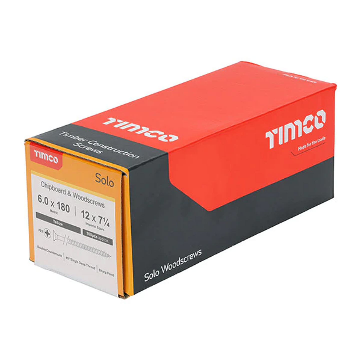 TimCo 6.0 x 180mm Yellow Wood Screw Pozi CS (100 Pack)
