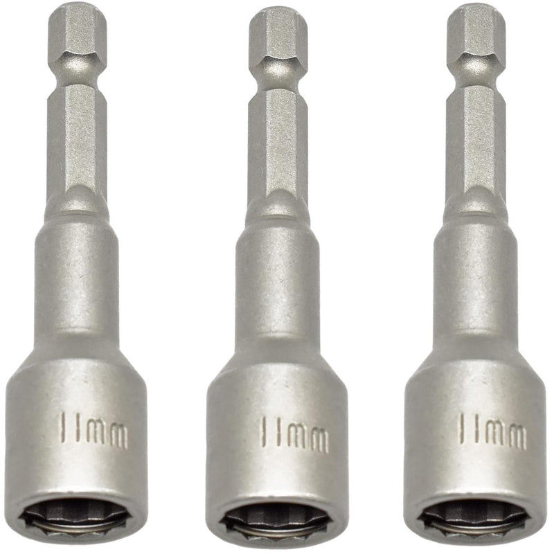 Taskar 11mm Bi-Hex Socket 65mm Long 1/4" Drive + Retaining Clip (20 Pack)