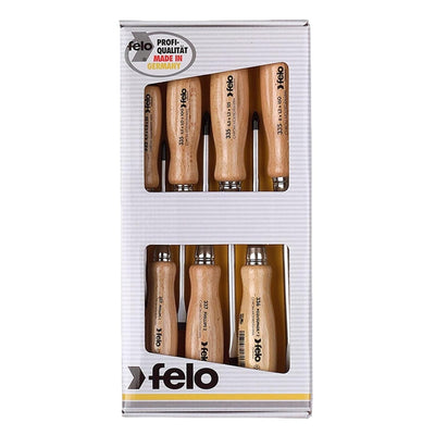 Felo Screwdriver Wooden Handle Slotted/Pozi/Phillips 7 Piece Set 