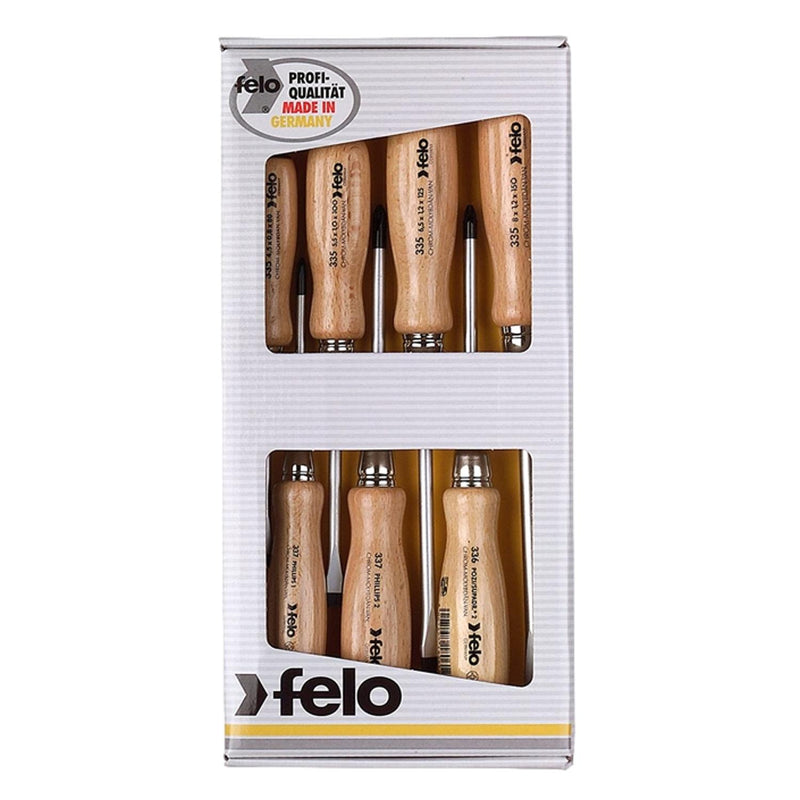 Felo Screwdriver Wooden Handle Slotted/Pozi/Phillips 7 Piece Set 