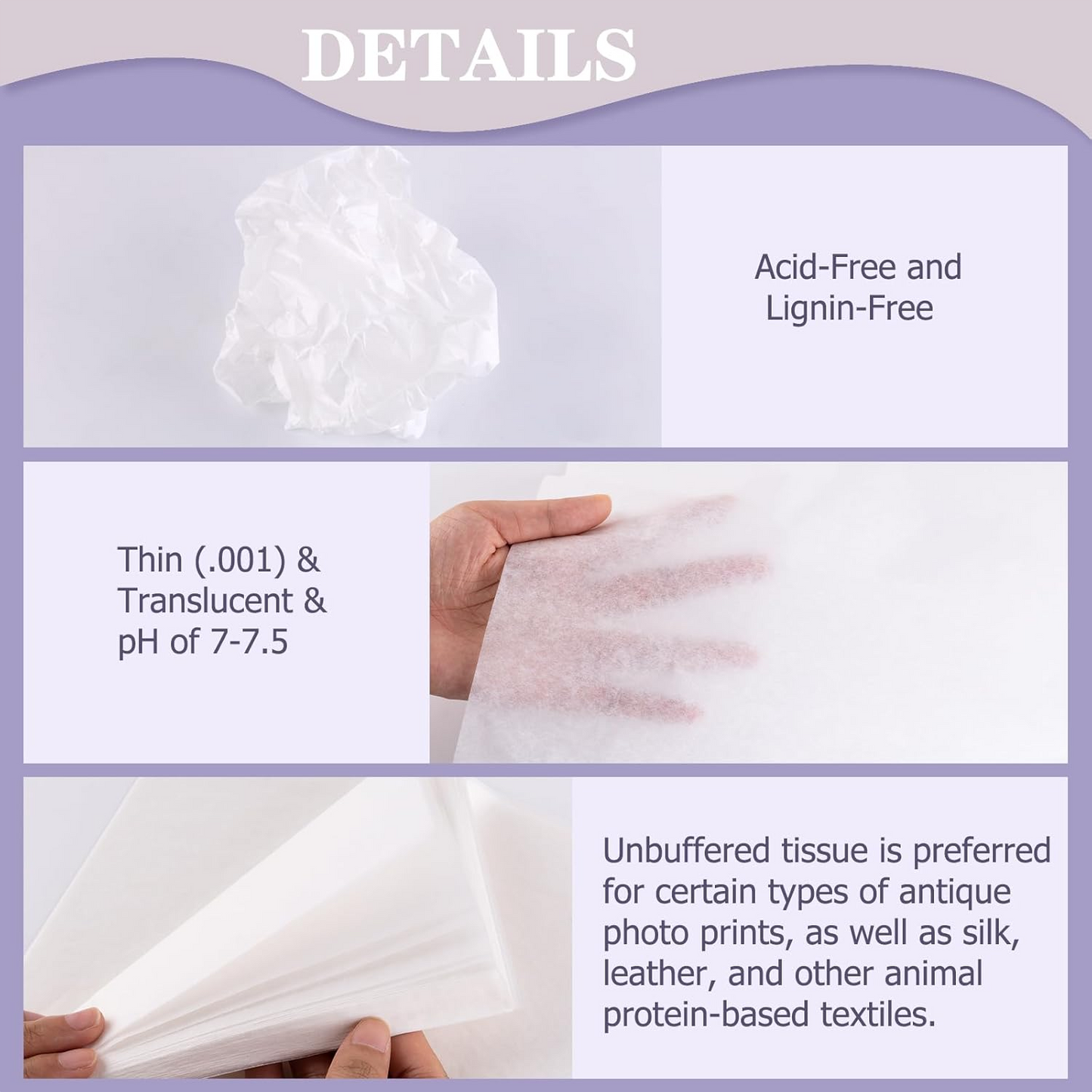 Lineco Unbuffered Acid-Free Tissue Paper 76 x 101cm (12 Pack) 
