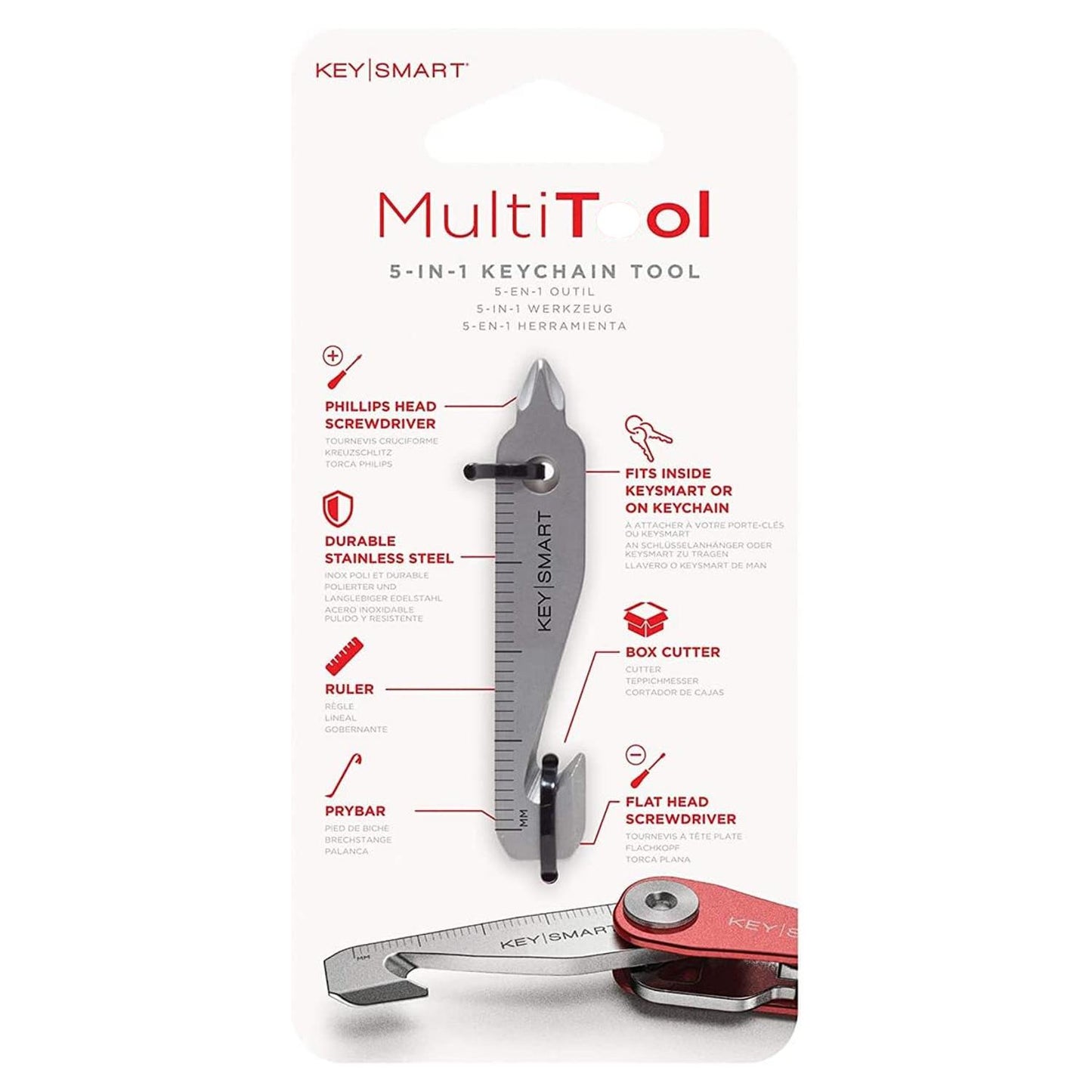 KeySmart Multi-Tool 5-in-1 Keyring Tool Stainless Steel