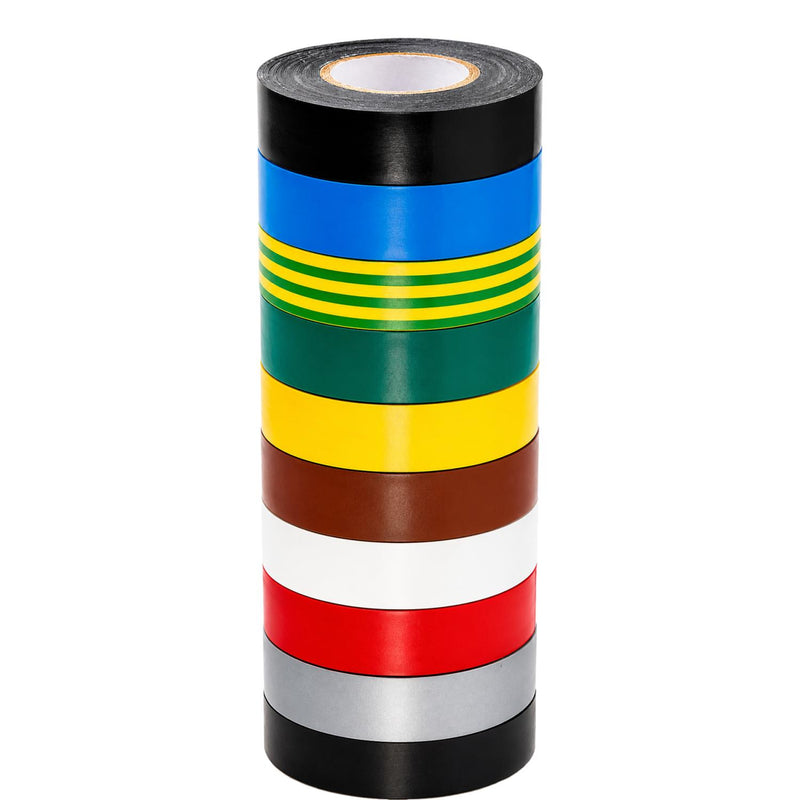 Electrical Insulation Tape PVC Flame Retardant 10 Roll Multi Pack 19mm x 20m