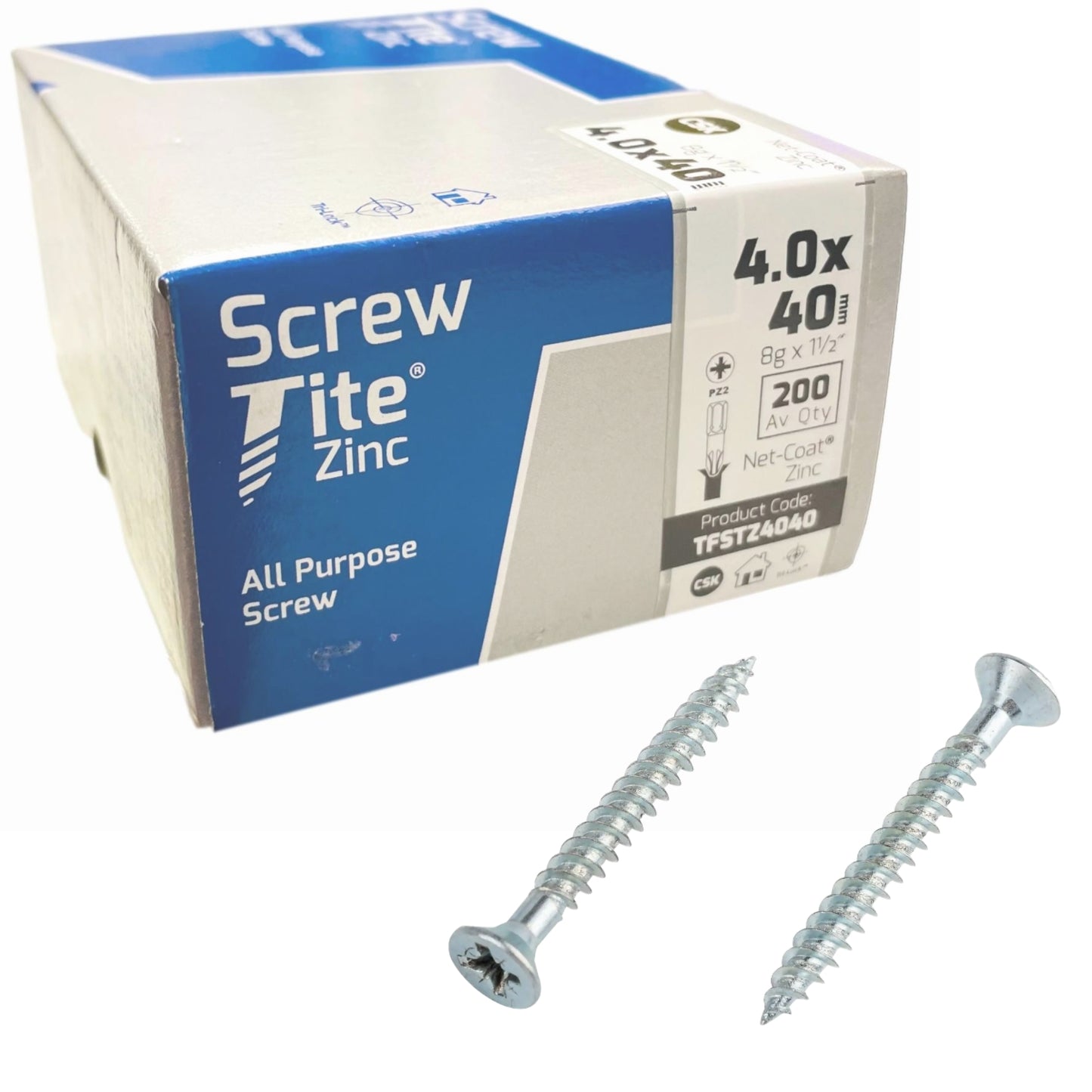 Screw-Tite Pozi Countersunk Zinc Plated Screws 4mm x 40mm 200 Pack