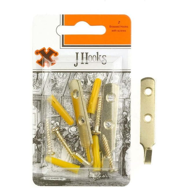 X-Hooks Brass Heavy Duty J Picture Hooks (2 pack)