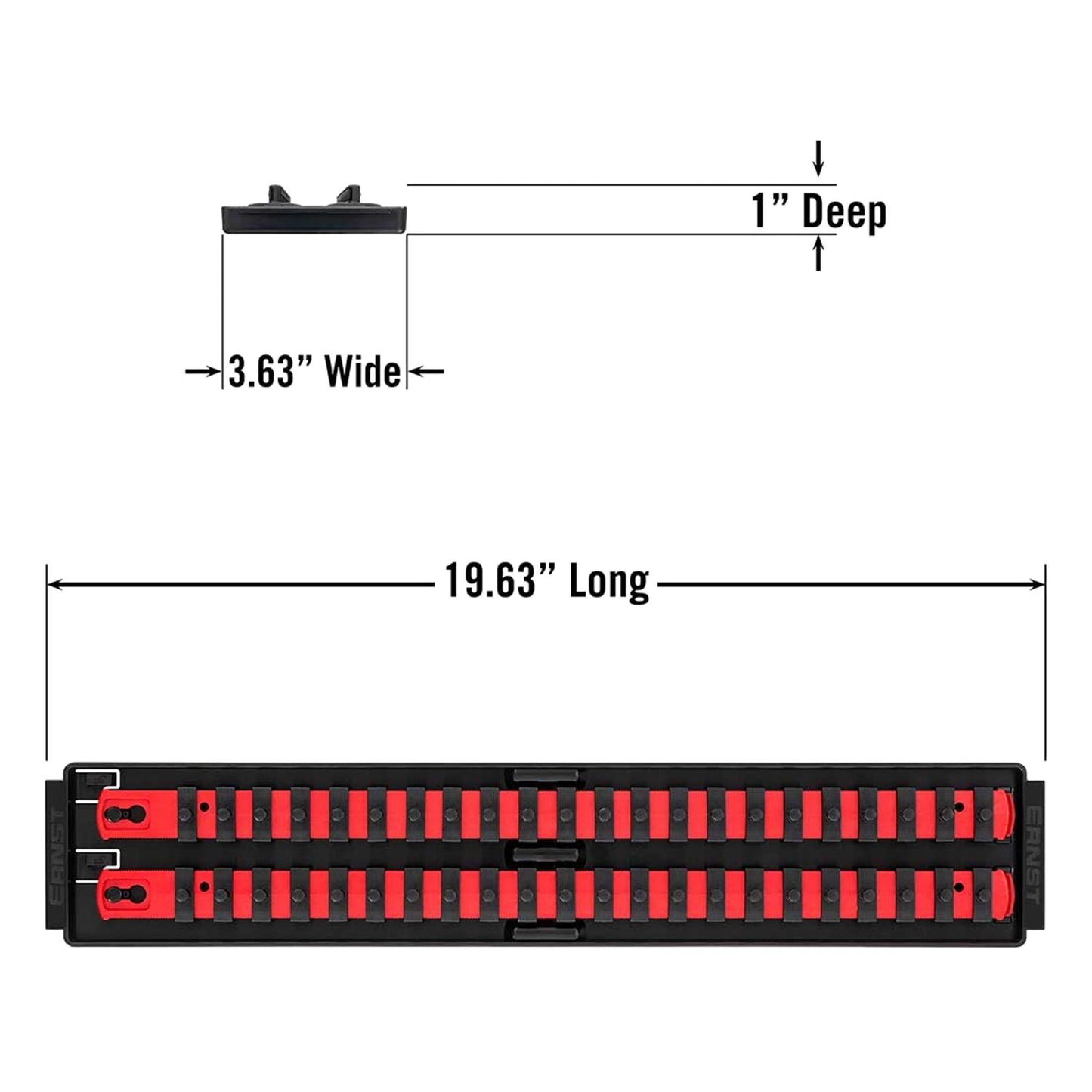 Ernst 2 Rail Twist Lock 1/4" Socket Boss® Storage Organiser Rail 18” Red