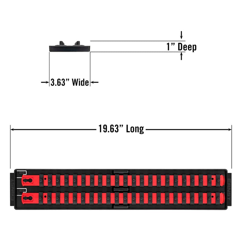 Ernst 2 Rail Twist Lock 1/4" Socket Boss® Storage Organiser Rail 18” Red