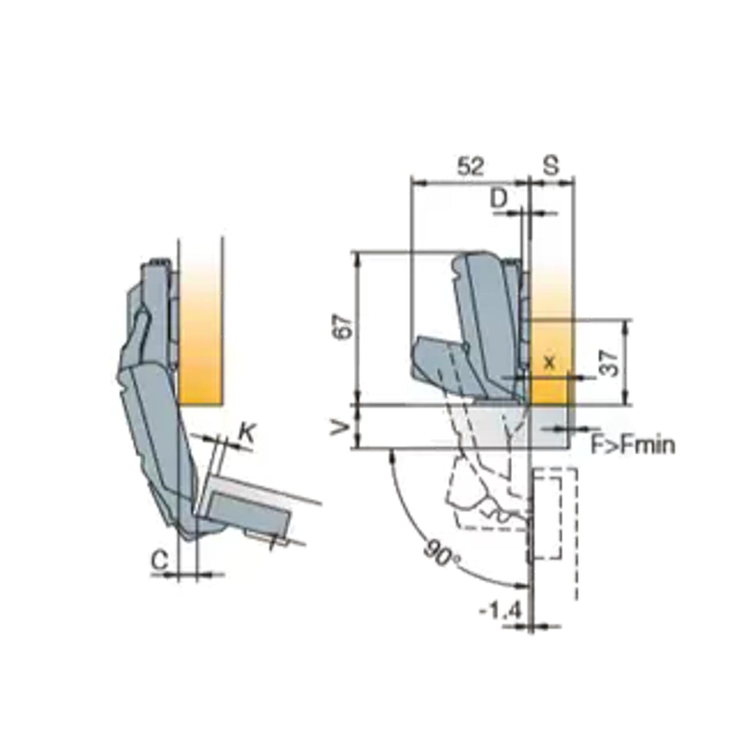 Titus T-Type 165° Overlay Hinge 702-0EK0-050-00