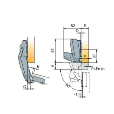 Titus T-Type 165° Overlay Hinge 702-0EK0-050-00