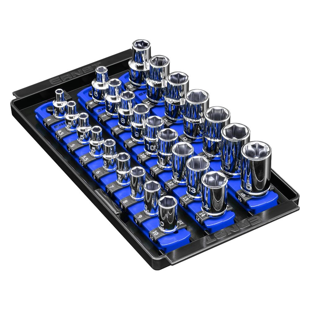 Ernst 8551 1/4", 3/8", 1/2" Socket Boss Storage Organiser 3-Rail Twist Lock 8" Blue