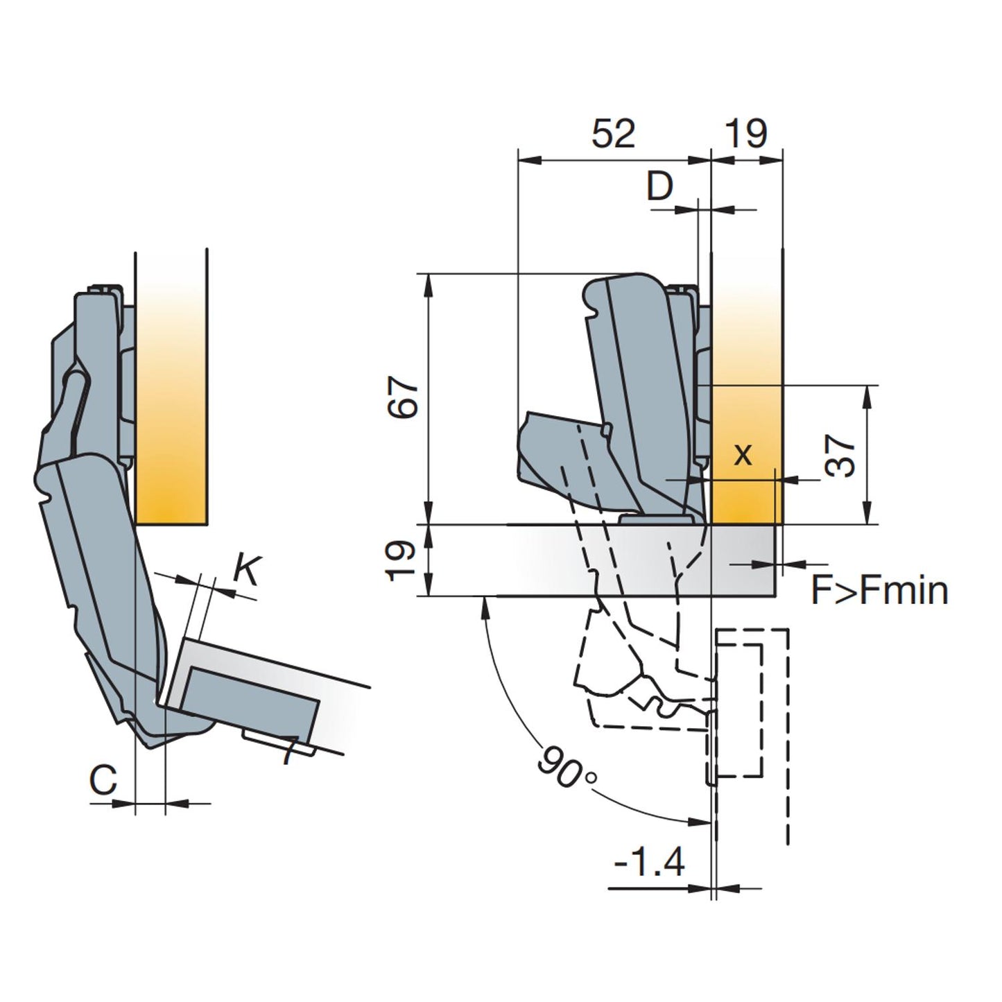Titus S-Type 170° Overlay Hinge 248-0R10-050