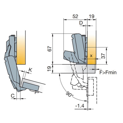 Titus S-Type 170° Overlay Hinge 248-0R10-050