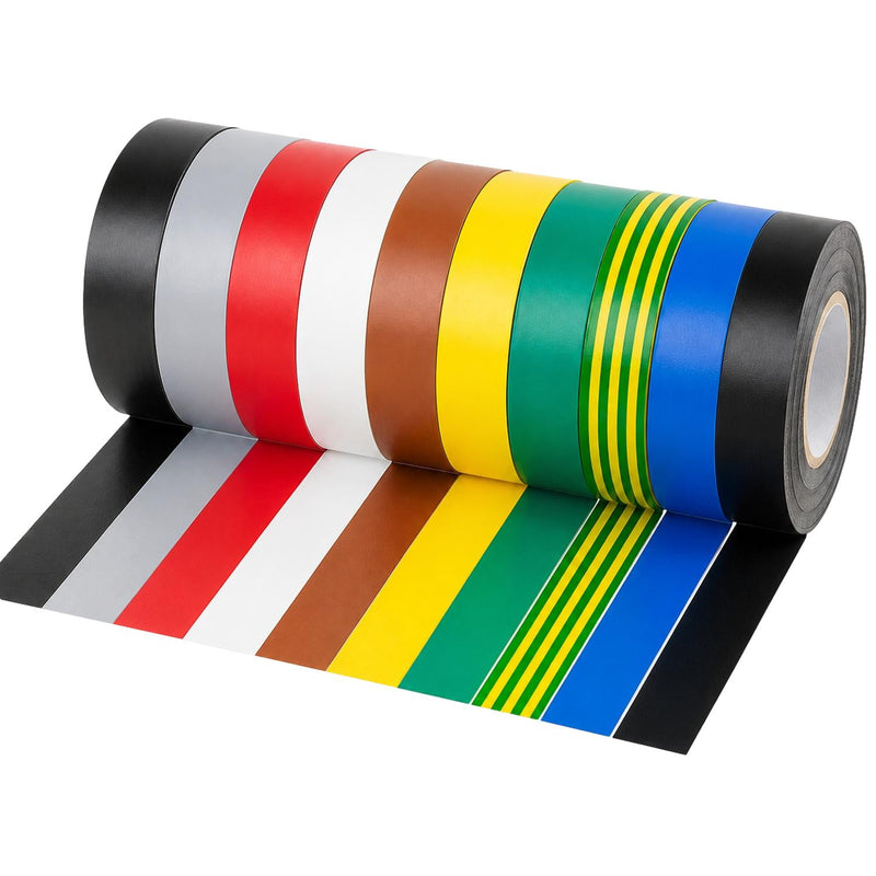 Electrical Insulation Tape PVC Flame Retardant 10 Roll Multi Pack 19mm x 33m