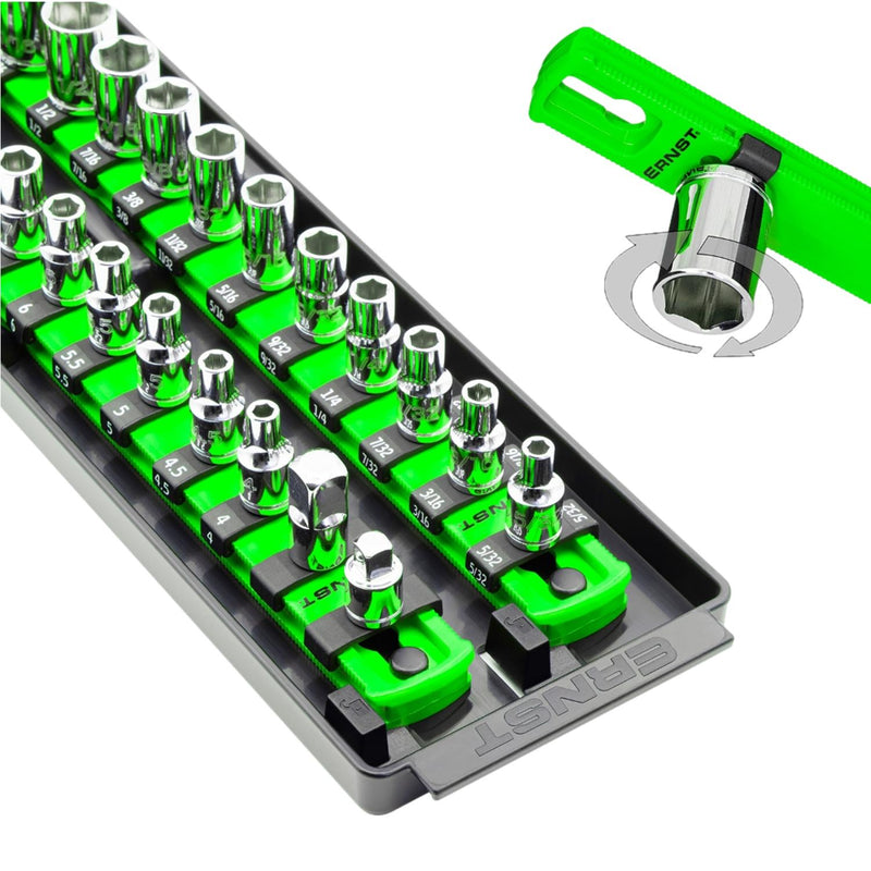 Ernst 8483 1/4" 2-Rail Socket Boss Storage Organiser Twist Lock 18" Green