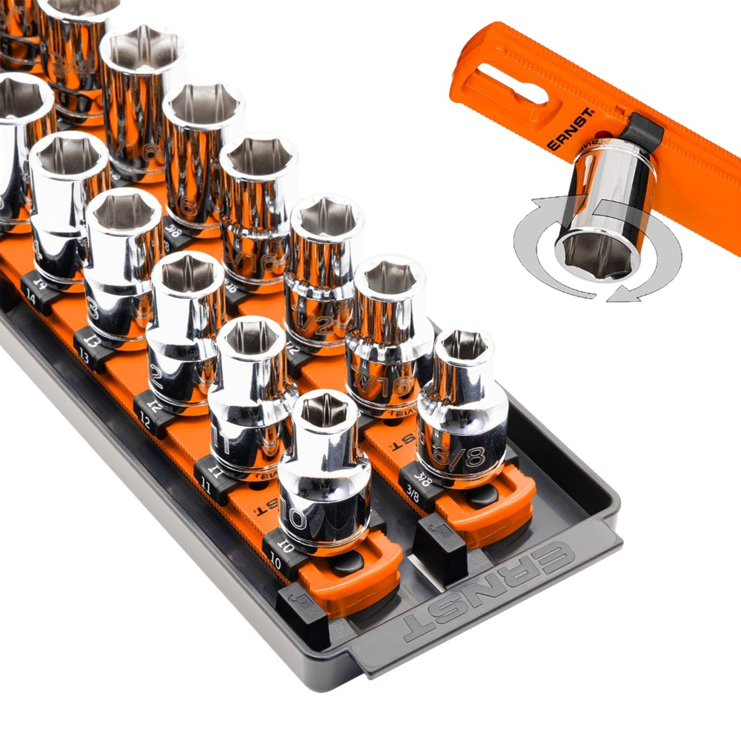Ernst 8488 1/2" 2-Rail Socket Boss Storage Organiser Twist Lock 18” Orange