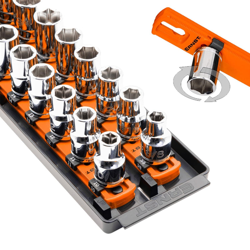 Ernst 8488 1/2" 2-Rail Socket Boss Storage Organiser Twist Lock 18” Orange