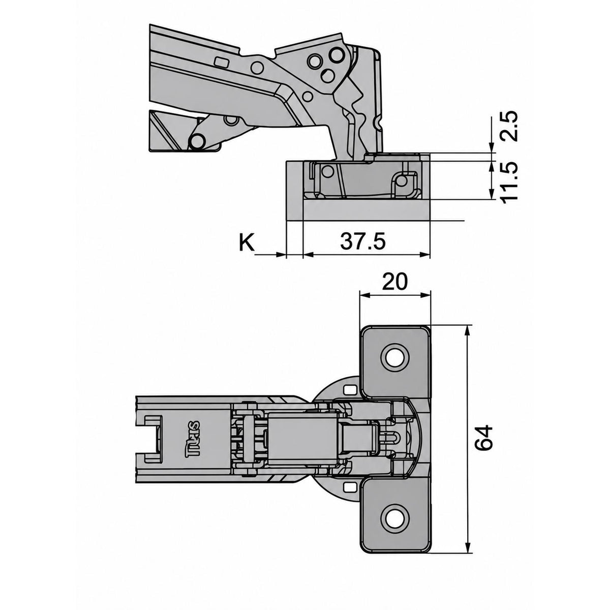 Titus B-Type 170° Full Overlay Hinge 248-0P43-050 48mm Centres