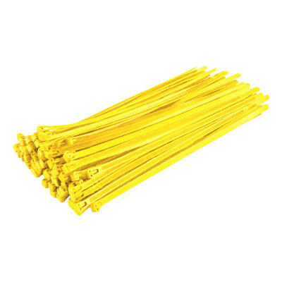 Yellow Releasable Cable Ties 250mm x 7.6mm, Pack of 100 – Strong Zip Ties