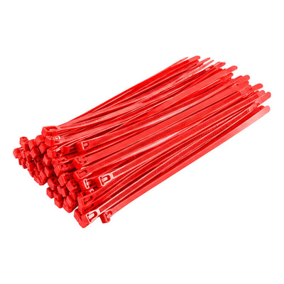 Red Releasable Cable Ties 250mm x 7.6mm, Pack of 100 – Strong Zip Ties