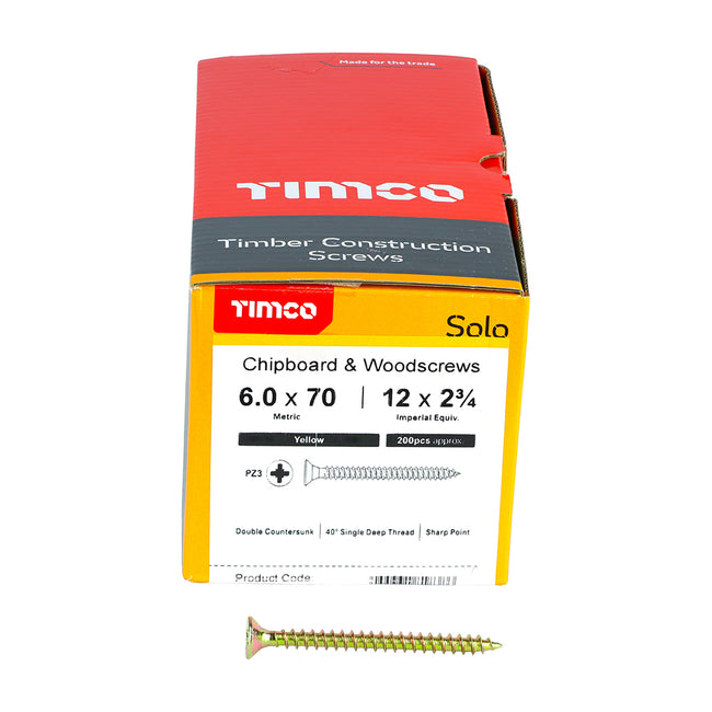 TimCo 6.0 x 70mm Yellow Wood Screw Pozi CS (200 Pack)