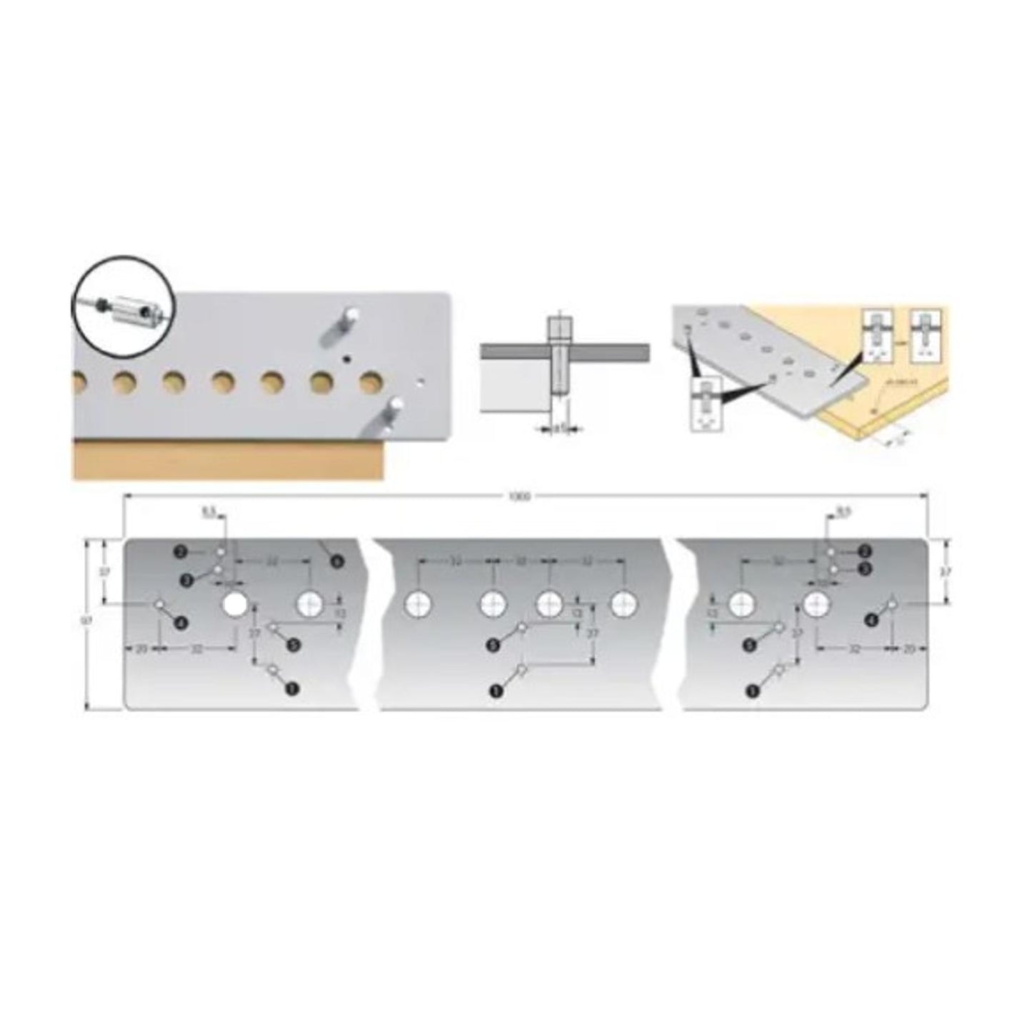 Hettich Accura 1000mm Drilling Template 3 Stop Marking Pins
