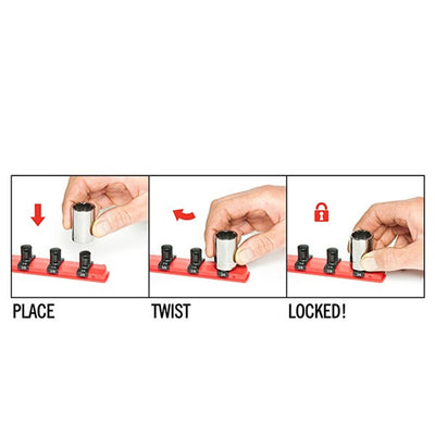 Ernst 8411M 8" Magnetic Socket Organizer with 9 3/8" Twist Lock Clips, Red