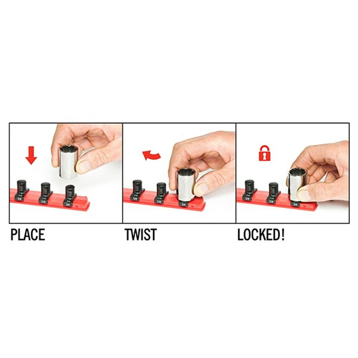 Ernst 8401M 18" Magnetic Socket Organizer with 18 3/8-Inch Twist Lock Clips, Red