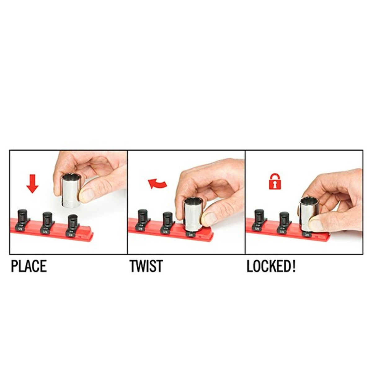 Ernst 8410M 8" Magnetic Socket Organizer with 9 1/4" Twist Lock Clips, Red