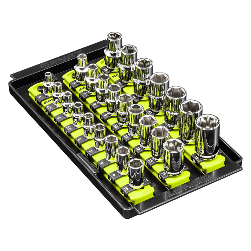 Ernst 8560HV 1/4", 3/8", 1/2" 3-Rail Socket Boss Storage Organiser Twist Lock 8" Hi-Viz