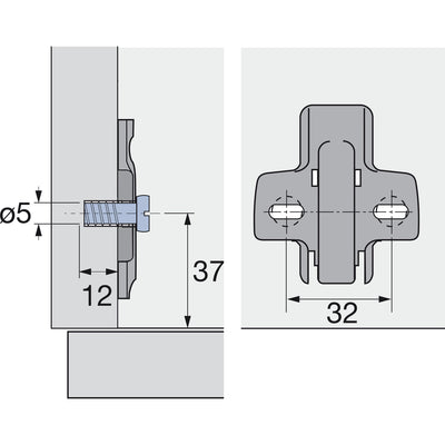 Hettich Intermat 9936 W90 95˚ Angle Inset Hinge 77708 & Mount 9075005 (2 Pack)