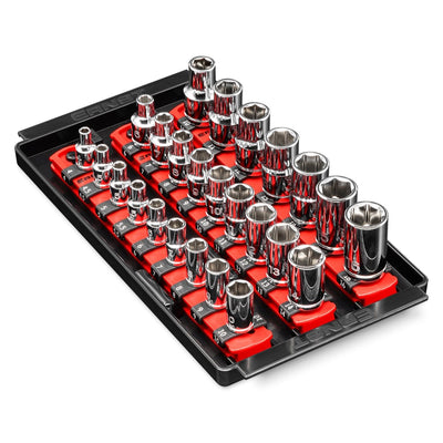 Ernst 8550 1/4", 3/8", 1/2" Socket Boss Storage Organiser 3-Rail Twist Lock 8" Red