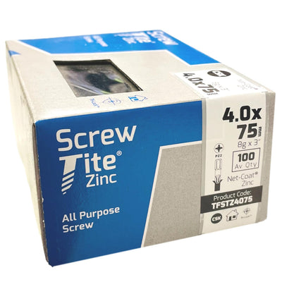 Screw-Tite Pozi Countersunk Zinc Plated Screws 4mm x 75mm 100 Pack