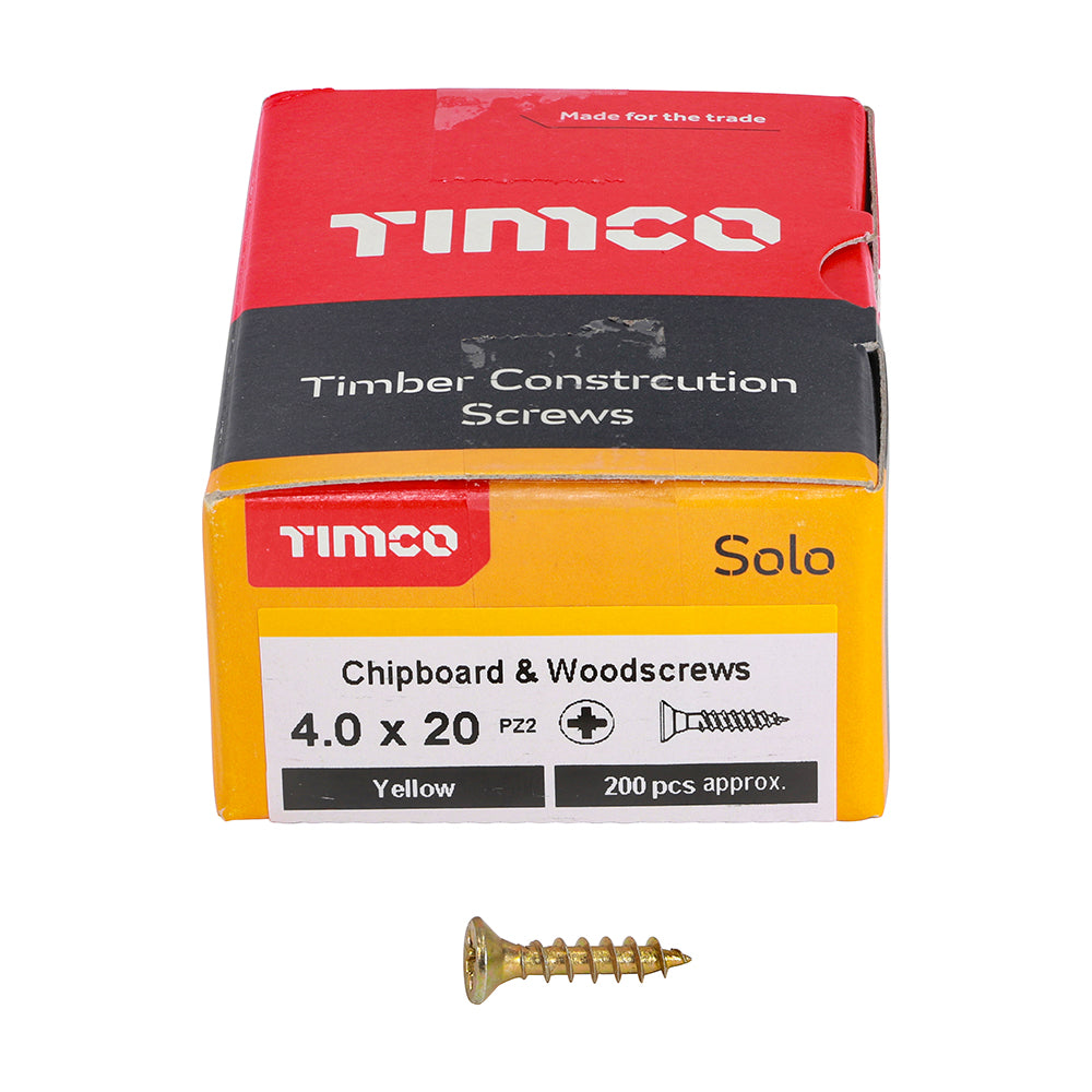 TimCo 4.0 x 20mm Yellow Wood Screw Pozi CS (200 Pack)