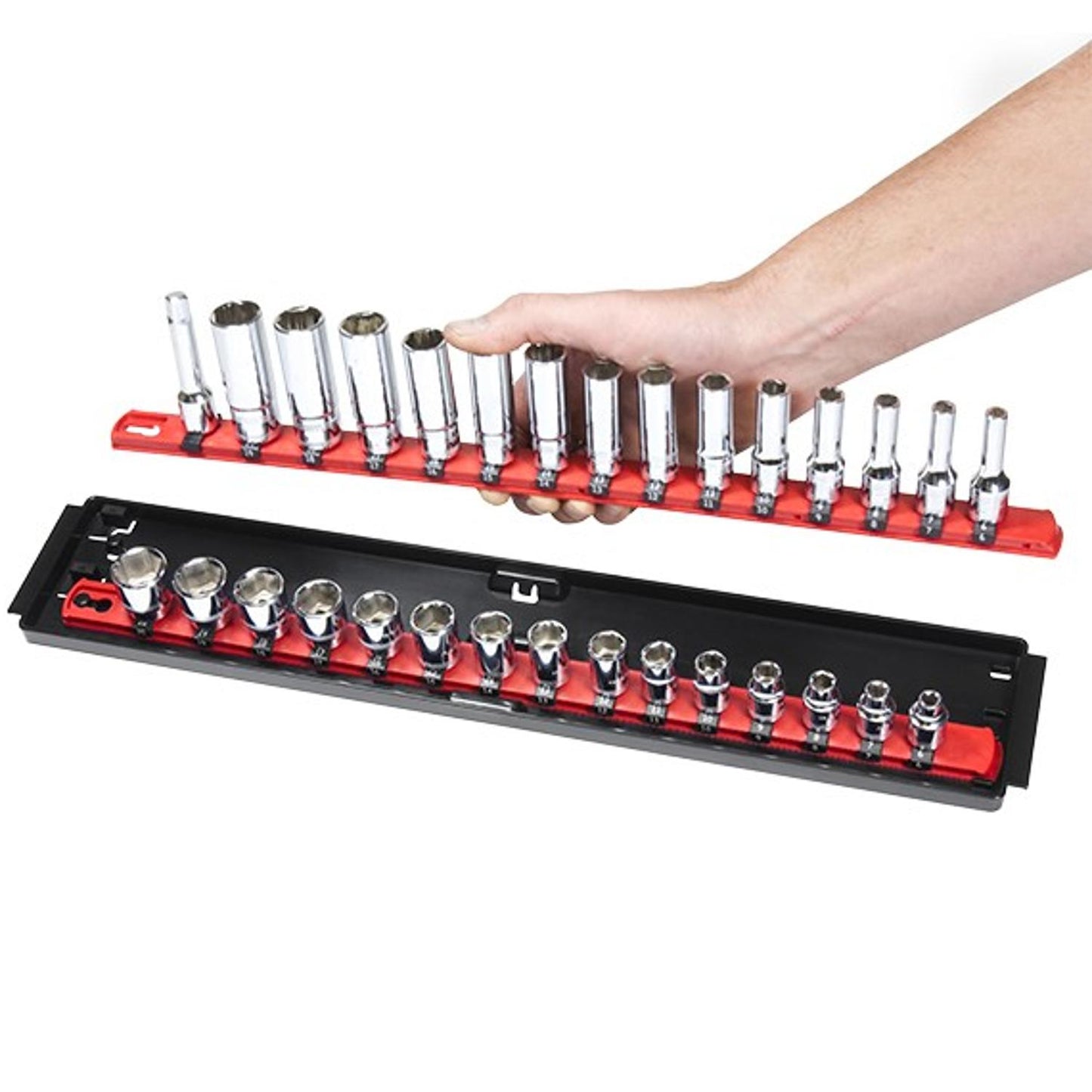Ernst 2 Rail Twist Lock 3/8" Socket Boss® Storage Organiser Rail 18” Red