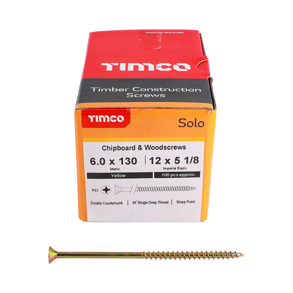 TimCo 6.0 x 130mm Yellow Wood Screw Pozi CS (100 Pack)