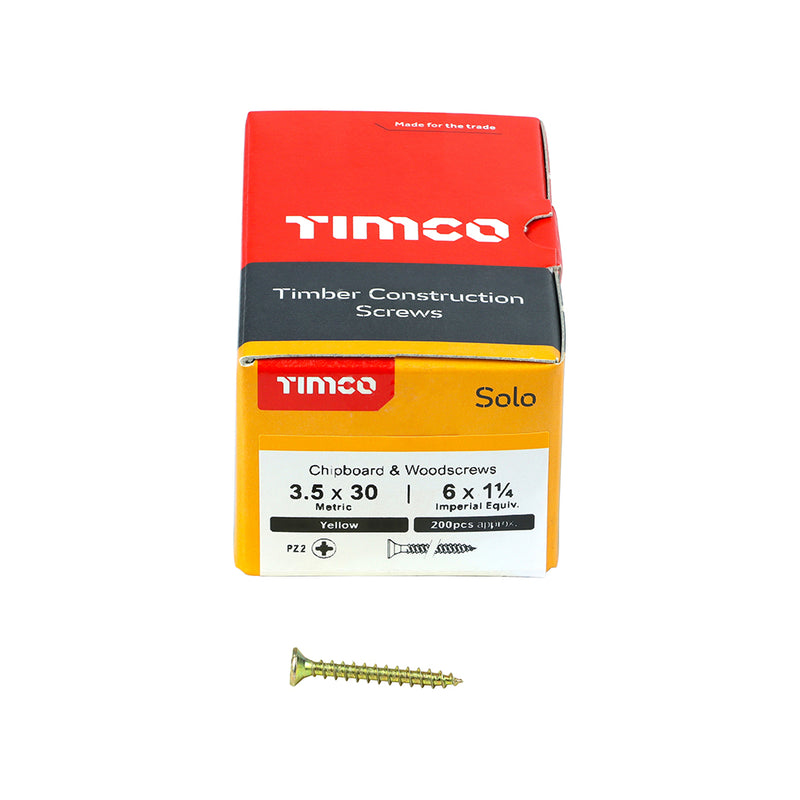 TimCo 3.5 x 30mm Yellow Wood Screw Pozi CS (200 Pack)
