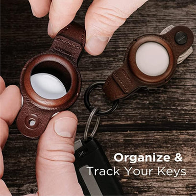 KeySmart Air Compact Keyring Key Holder Leather Rustic Brown For Apple Airtag